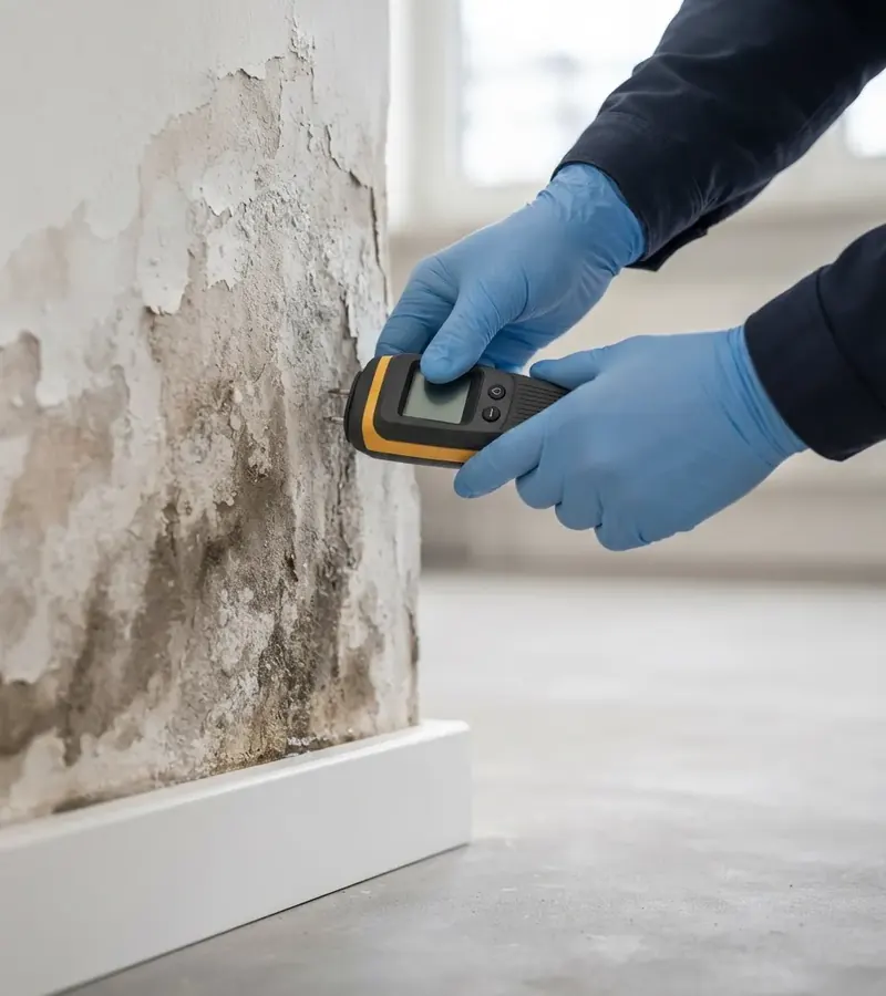 Muro con umidità di risalita e distacco dell'intonaco a Parma